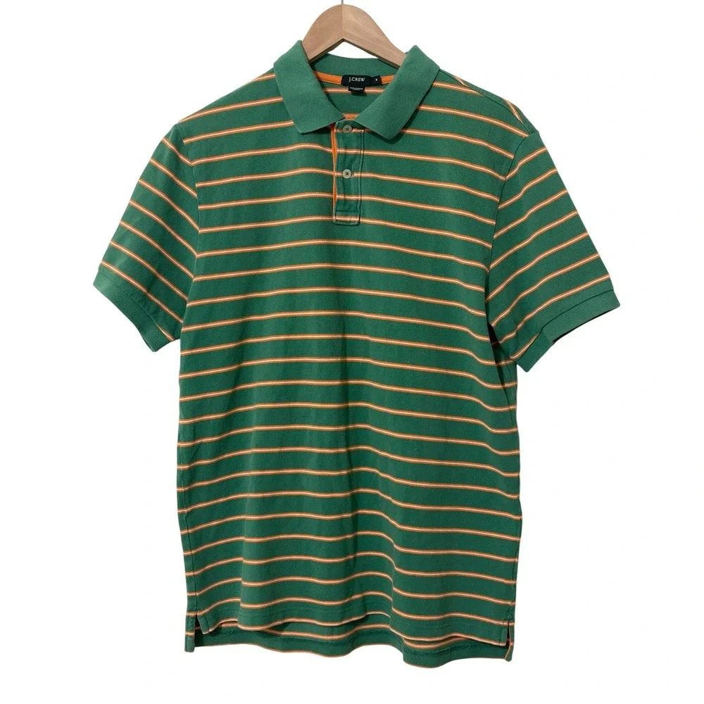 J. Crew Mens Green Stripe Short Sleeve Polo Casual Golf Tennis‎ Shirt Medium